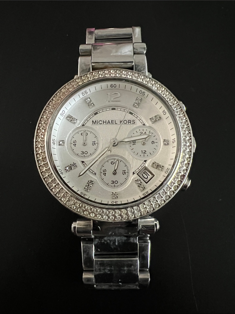 Michael Kors Silver-Tone Crystal Bezel Women's Chronograph Watch